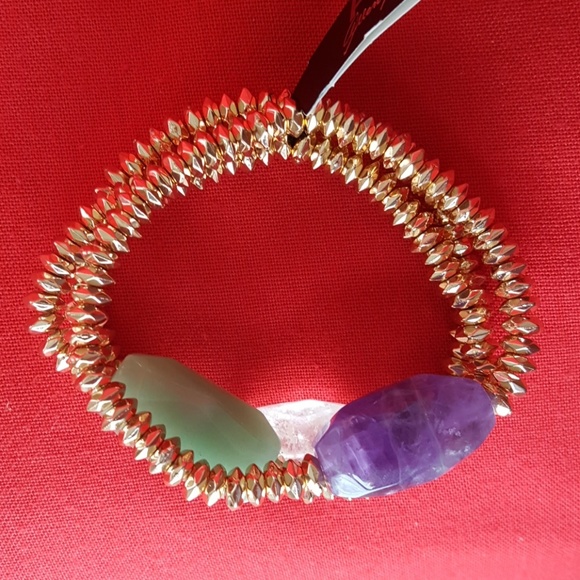 ABS ALLEN SCHWARTZ CRYSTAL STONE STRETCH BRACELET SET OF 3 - Picture 4 of 8